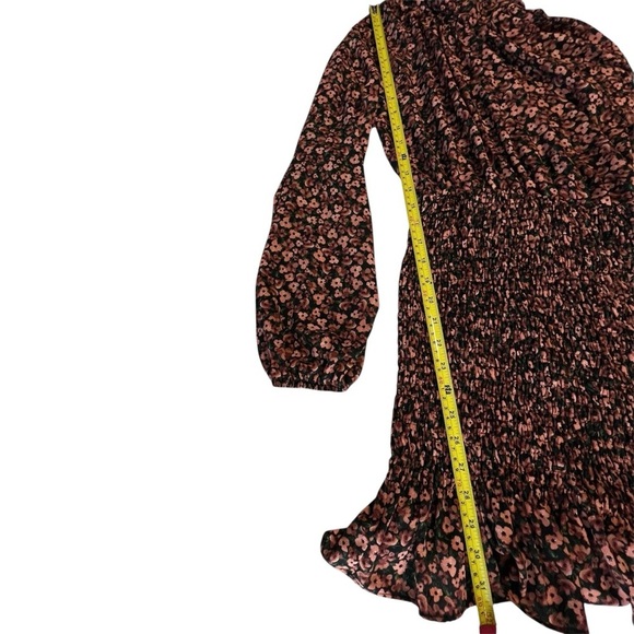 Zara Ditsy Floral-Shirring-Ruffle-Long Sleeve-Mini Dress-Back Slit-Women XS - Picture 8 of 12